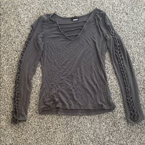 VENUS Gray Long Sleeve Top with Braided Accents